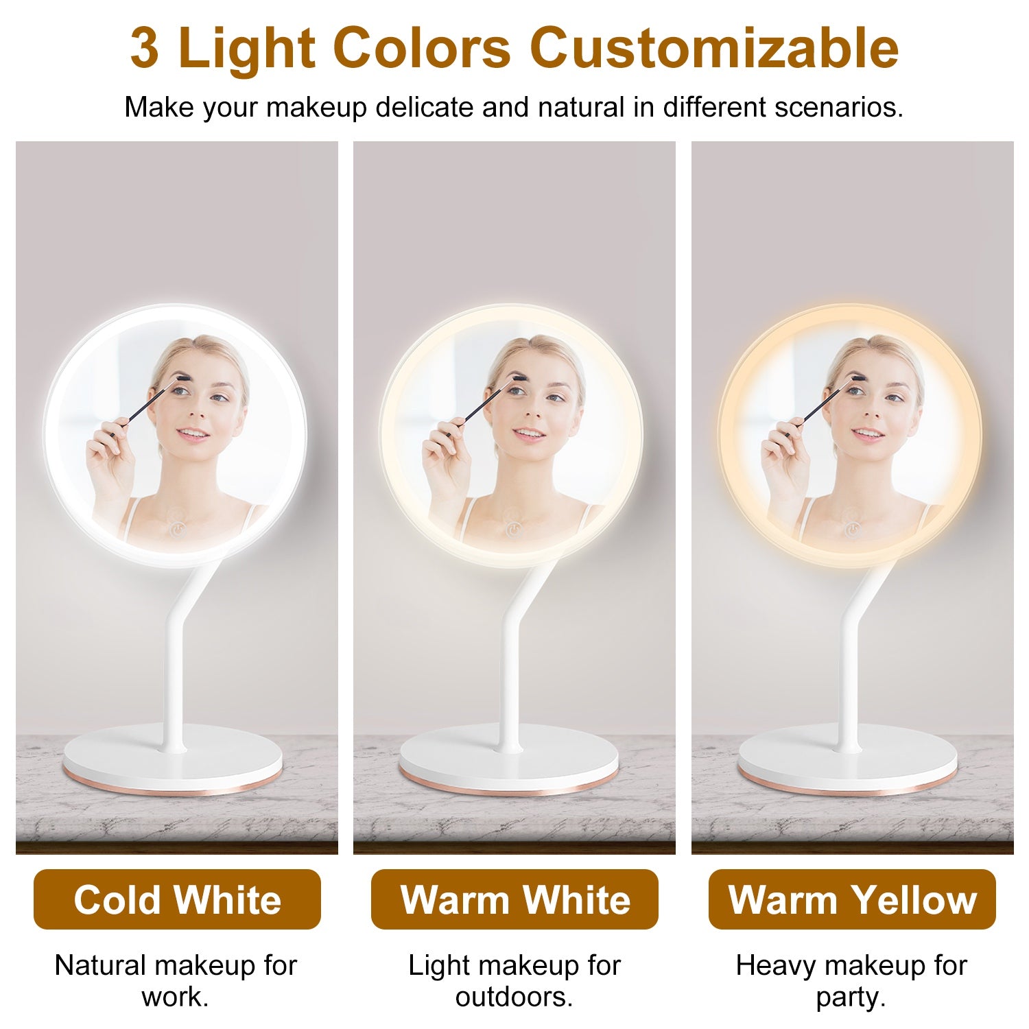 5X Magnifying Lighted Makeup Mirror with 3 Color Lights