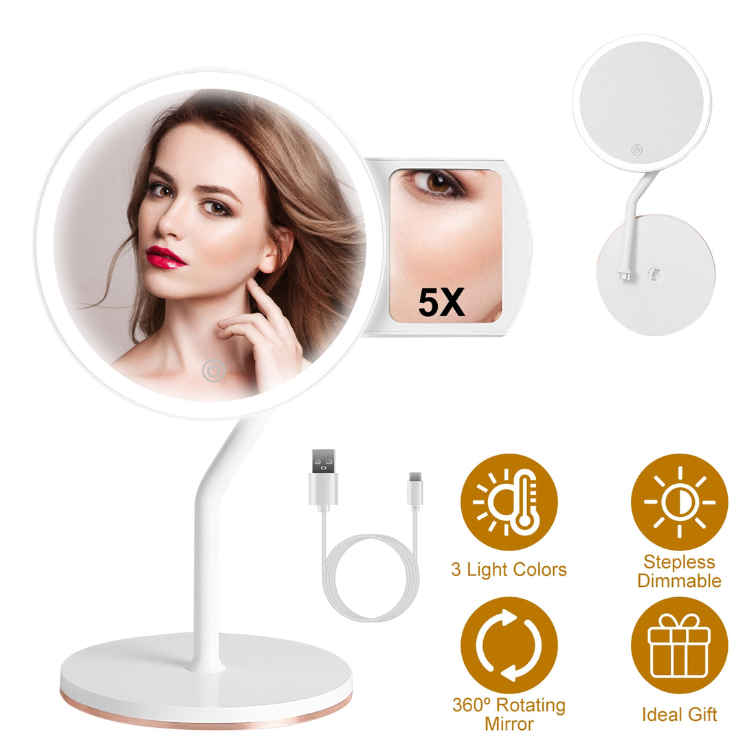 5X Magnifying Lighted Makeup Mirror with 3 Color Lights