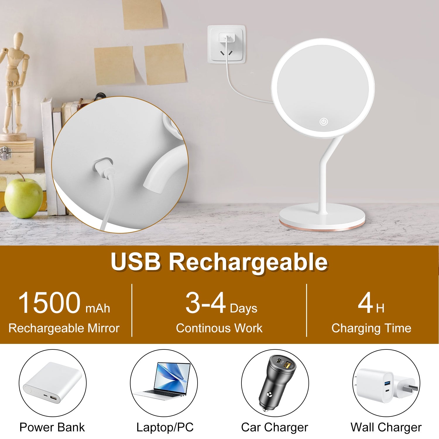 5X Magnifying Lighted Makeup Mirror with 3 Color Lights
