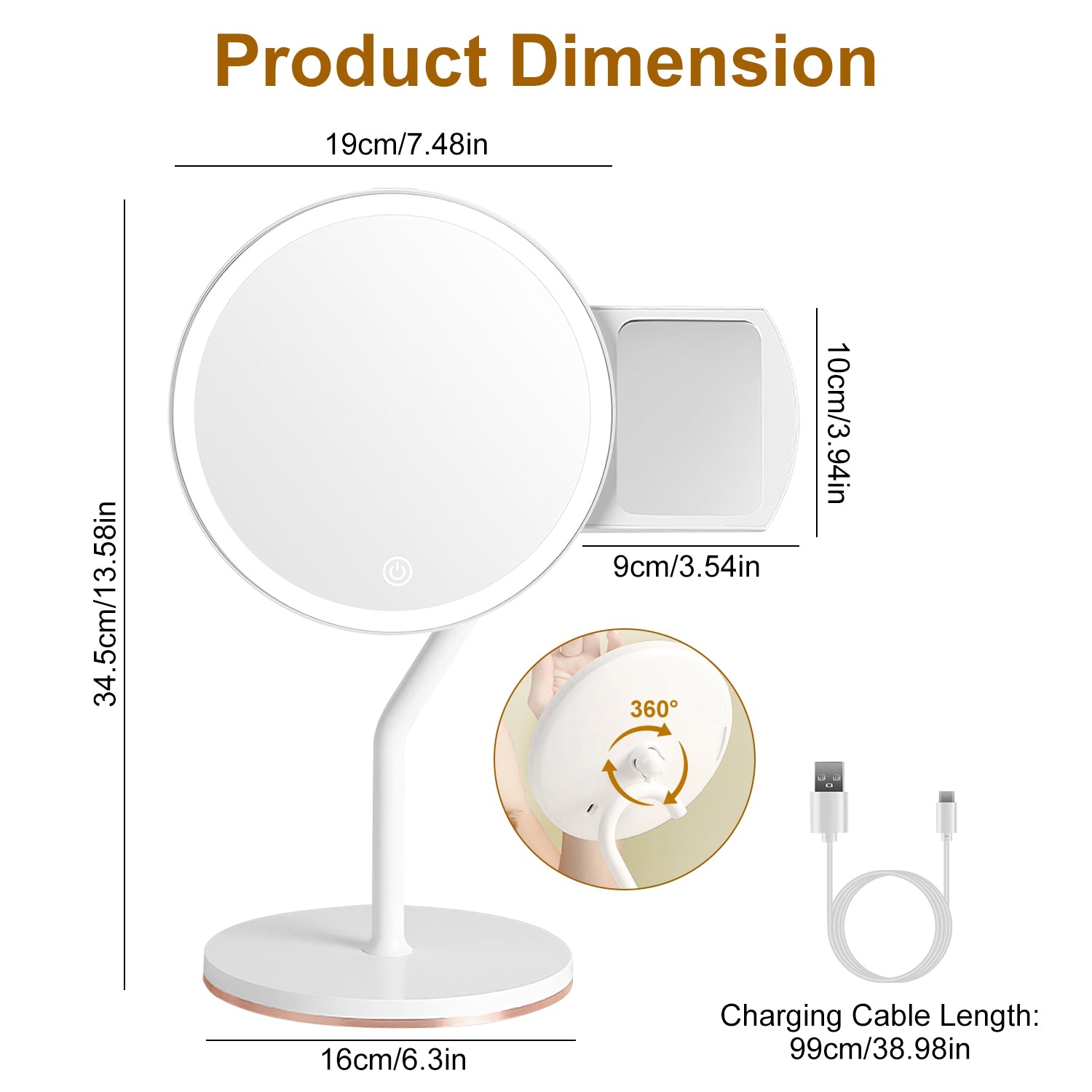 5X Magnifying Lighted Makeup Mirror with 3 Color Lights